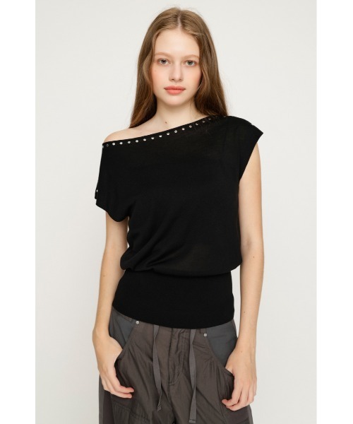 SLY(スライ)の「STUDS DOLMAN HG TOPS スタッズドルマンハイゲージトップス 夏服 秋服(ニット/セーター・レディース・ブルー/ブラウン/ブラック・FREE)」の4枚目の写真