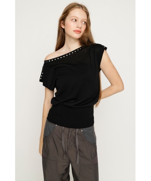 SLY(スライ)の「STUDS DOLMAN HG TOPS スタッズドルマンハイゲージトップス 夏服 秋服(ニット/セーター・レディース・ブルー/ブラウン/ブラック・FREE)」の6枚目の写真