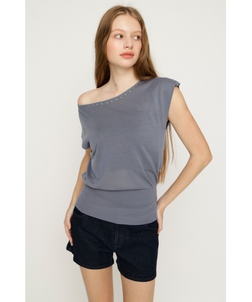 SLY(スライ)の「STUDS DOLMAN HG TOPS スタッズドルマンハイゲージトップス 夏服 秋服(ニット/セーター・レディース・ブルー/ブラウン/ブラック・FREE)」の14枚目の写真