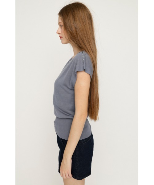 SLY(スライ)の「STUDS DOLMAN HG TOPS スタッズドルマンハイゲージトップス 夏服 秋服(ニット/セーター・レディース・ブルー/ブラウン/ブラック・FREE)」の16枚目の写真