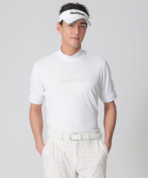 Paul Stuart(ポールスチュアート)の「【GOLF Men’s/吸水速乾】エアリーメッシュモックネック半袖シャツ(Tシャツ/カットソー・メンズ・ホワイト/ネイビー・M/L/XL)」の1枚目の写真