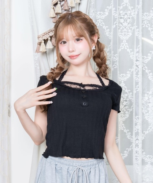 Mejoul(メジュール)の「【2026春夏新作】ハートカットアウトレースヘンリーネックTシャツ(Tシャツ/カットソー・レディース・ブラック・F)」の21枚目の写真