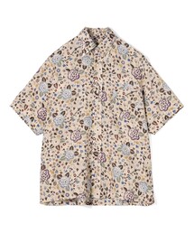 80/1リネン ヴィンテージ花柄 半袖ボタンダウンシャツ