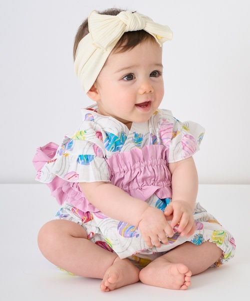 petit main(プティマイン)の「BABY GIRLS甚平(浴衣・キッズ・アイボリー/ピンク/カラフル・70cm/80cm)」の3枚目の写真