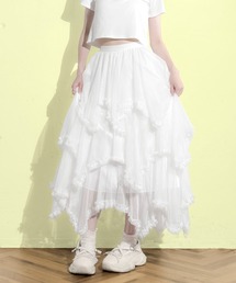 6C98 アシンメトリーヘム フリルチュールスカート