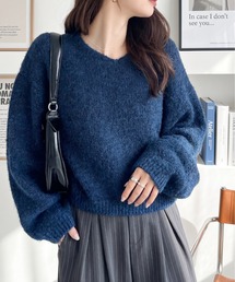 ふんわりタッチ メランジが可愛い Vネック ゆるフワニット【ada1745 リニューアルver 】