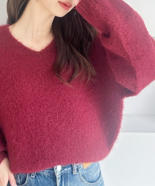 Ada.(エイダ)の「ふんわりタッチ メランジが可愛い Vネック ゆるフワニット【ada1745 リニューアルver 】(ニット/セーター・レディース・グレー/レッド/ネイビー/ライトベージュ/ブラウン・FREE)」の5枚目の写真