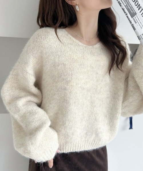 Ada.(エイダ)の「ふんわりタッチ メランジが可愛い Vネック ゆるフワニット【ada1745 リニューアルver 】(ニット/セーター・レディース・グレー/レッド/ネイビー/ライトベージュ/ブラウン・FREE)」の20枚目の写真