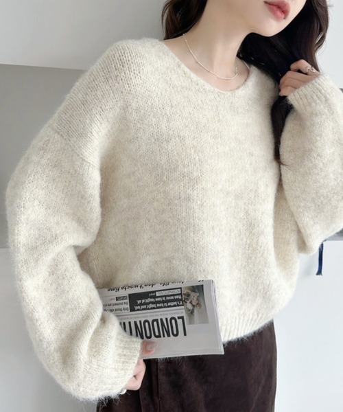 Ada.(エイダ)の「ふんわりタッチ メランジが可愛い Vネック ゆるフワニット【ada1745 リニューアルver 】(ニット/セーター・レディース・グレー/レッド/ネイビー/ライトベージュ/ブラウン・FREE)」の19枚目の写真
