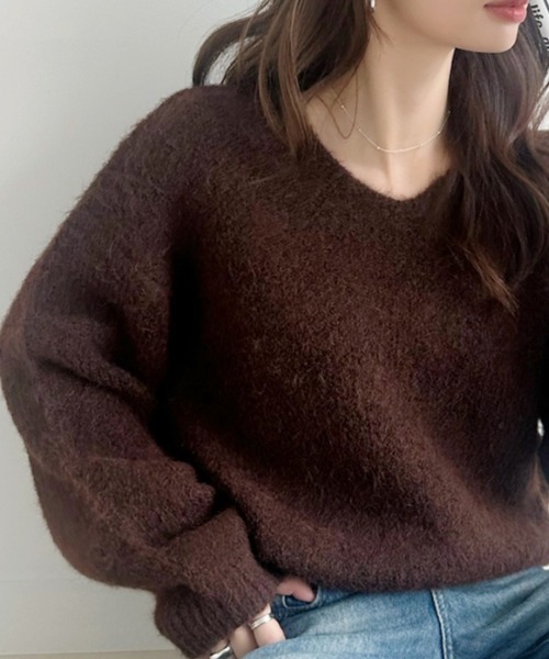 Ada.(エイダ)の「ふんわりタッチ メランジが可愛い Vネック ゆるフワニット【ada1745 リニューアルver 】(ニット/セーター・レディース・グレー/レッド/ネイビー/ライトベージュ/ブラウン・FREE)」の15枚目の写真