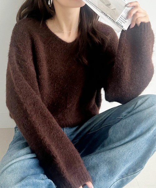 Ada.(エイダ)の「ふんわりタッチ メランジが可愛い Vネック ゆるフワニット【ada1745 リニューアルver 】(ニット/セーター・レディース・グレー/レッド/ネイビー/ライトベージュ/ブラウン・FREE)」の17枚目の写真