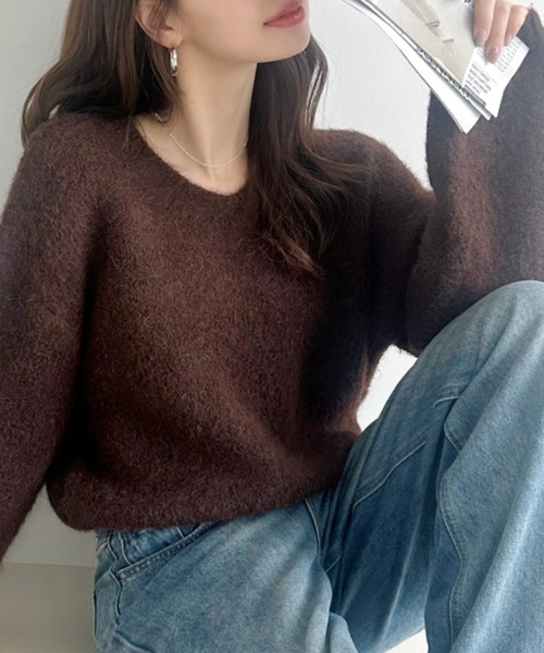 Ada.(エイダ)の「ふんわりタッチ メランジが可愛い Vネック ゆるフワニット【ada1745 リニューアルver 】(ニット/セーター・レディース・グレー/レッド/ネイビー/ライトベージュ/ブラウン・FREE)」の14枚目の写真