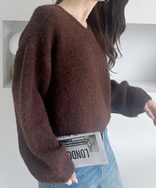 Ada.(エイダ)の「ふんわりタッチ メランジが可愛い Vネック ゆるフワニット【ada1745 リニューアルver 】(ニット/セーター・レディース・グレー/レッド/ネイビー/ライトベージュ/ブラウン・FREE)」の16枚目の写真