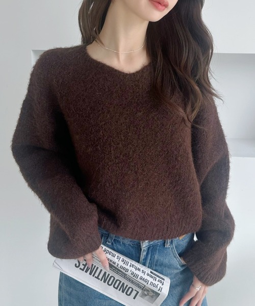 Ada.(エイダ)の「ふんわりタッチ メランジが可愛い Vネック ゆるフワニット【ada1745 リニューアルver 】(ニット/セーター・レディース・グレー/レッド/ネイビー/ライトベージュ/ブラウン・FREE)」の13枚目の写真