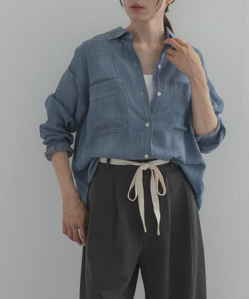 URBAN RESEARCH DOORS（アーバンリサーチドアーズ）の「シアーデニムシャツ｜羽織り/日除け/冷房対策/カジュアル/通勤（シャツ/ブラウス・レディース・ブラック/インディゴブルー・FREE）」の18枚目の写真