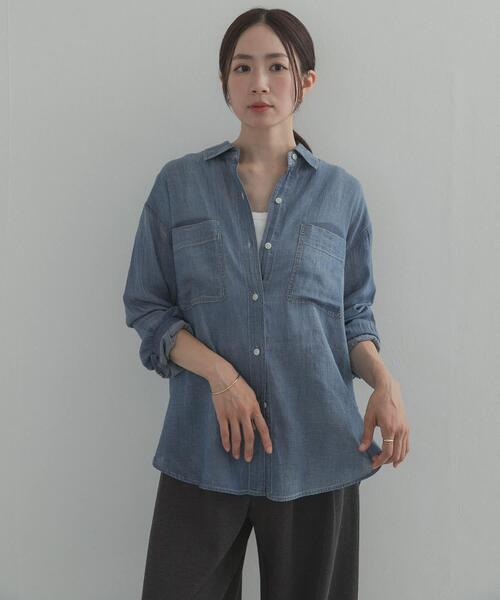 URBAN RESEARCH DOORS（アーバンリサーチドアーズ）の「シアーデニムシャツ｜羽織り/日除け/冷房対策/カジュアル/通勤（シャツ/ブラウス・レディース・ブラック/インディゴブルー・FREE）」の21枚目の写真