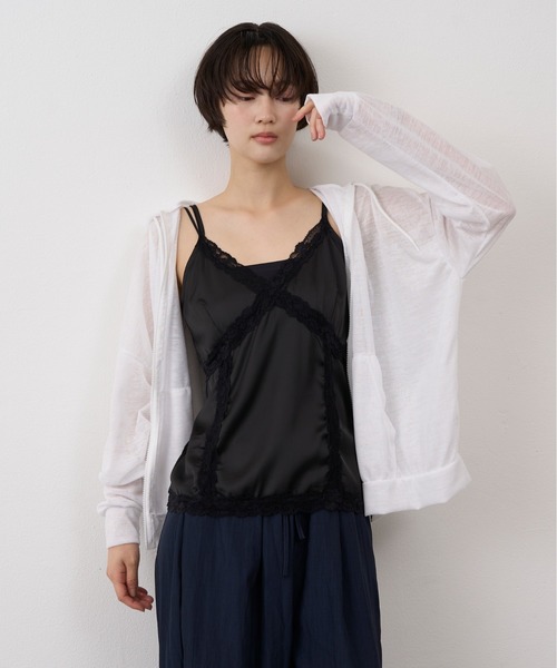 NUJOH（ヌゾ）の「Sheer Zip Hoodie / シアージップフードパーカー（パーカー・レディース・グレー/ホワイト/ブラック・FREE）」の2枚目の写真