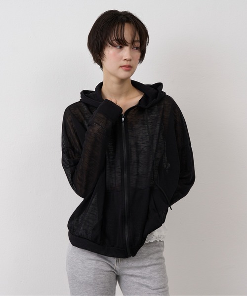 NUJOH（ヌゾ）の「Sheer Zip Hoodie / シアージップフードパーカー（パーカー・レディース・グレー/ホワイト/ブラック・FREE）」の3枚目の写真