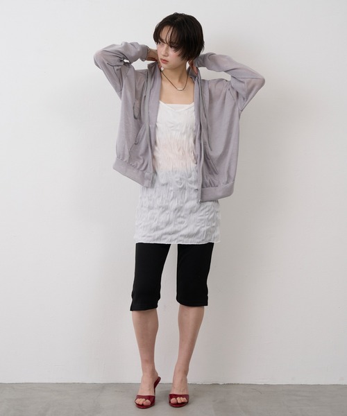 NUJOH（ヌゾ）の「Sheer Zip Hoodie / シアージップフードパーカー（パーカー・レディース・グレー/ホワイト/ブラック・FREE）」の11枚目の写真