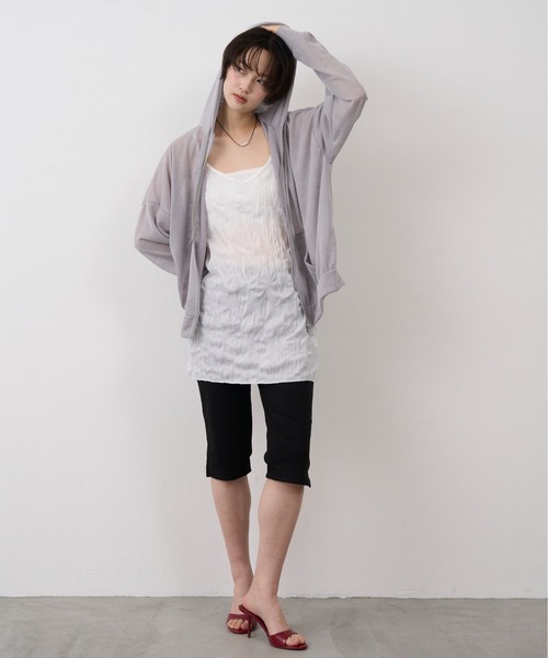 NUJOH（ヌゾ）の「Sheer Zip Hoodie / シアージップフードパーカー（パーカー・レディース・グレー/ホワイト/ブラック・FREE）」の10枚目の写真