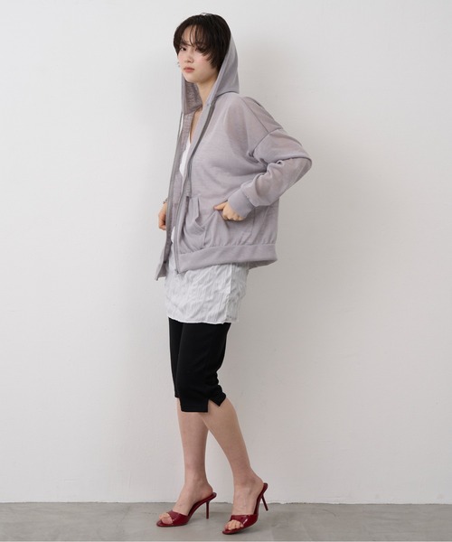 NUJOH（ヌゾ）の「Sheer Zip Hoodie / シアージップフードパーカー（パーカー・レディース・グレー/ホワイト/ブラック・FREE）」の9枚目の写真