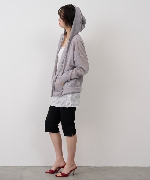 NUJOH（ヌゾ）の「Sheer Zip Hoodie / シアージップフードパーカー（パーカー・レディース・グレー/ホワイト/ブラック・FREE）」の8枚目の写真