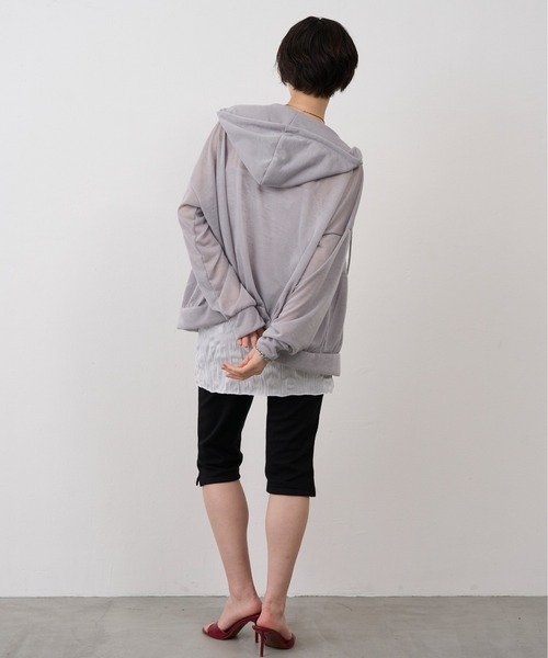NUJOH（ヌゾ）の「Sheer Zip Hoodie / シアージップフードパーカー（パーカー・レディース・グレー/ホワイト/ブラック・FREE）」の7枚目の写真