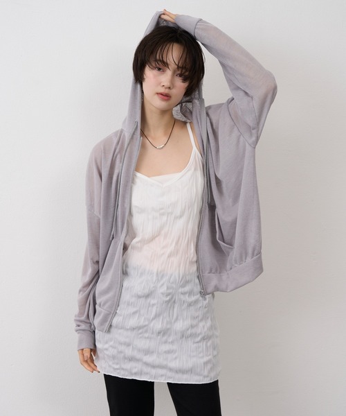 NUJOH（ヌゾ）の「Sheer Zip Hoodie / シアージップフードパーカー（パーカー・レディース・グレー/ホワイト/ブラック・FREE）」の16枚目の写真