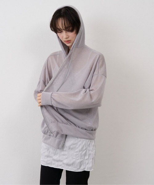 NUJOH（ヌゾ）の「Sheer Zip Hoodie / シアージップフードパーカー（パーカー・レディース・グレー/ホワイト/ブラック・FREE）」の13枚目の写真
