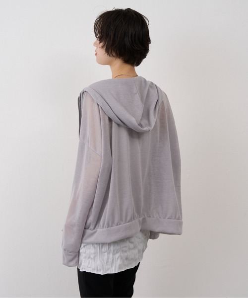 NUJOH（ヌゾ）の「Sheer Zip Hoodie / シアージップフードパーカー（パーカー・レディース・グレー/ホワイト/ブラック・FREE）」の12枚目の写真