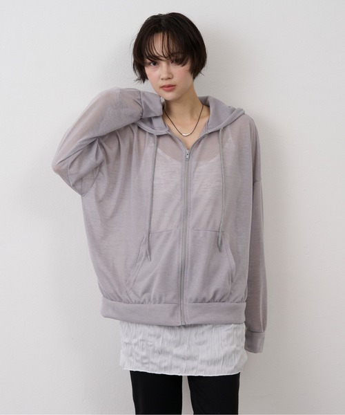 NUJOH（ヌゾ）の「Sheer Zip Hoodie / シアージップフードパーカー（パーカー・レディース・グレー/ホワイト/ブラック・FREE）」の15枚目の写真
