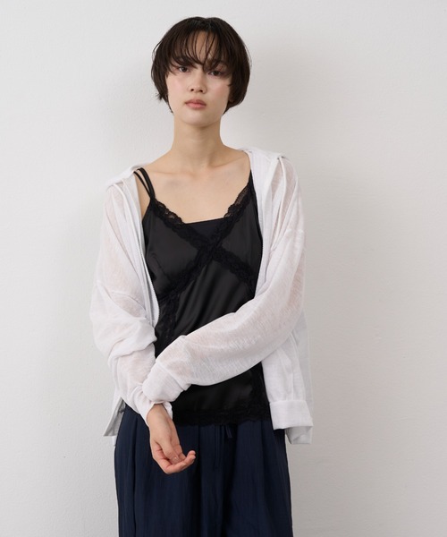 NUJOH（ヌゾ）の「Sheer Zip Hoodie / シアージップフードパーカー（パーカー・レディース・グレー/ホワイト/ブラック・FREE）」の6枚目の写真
