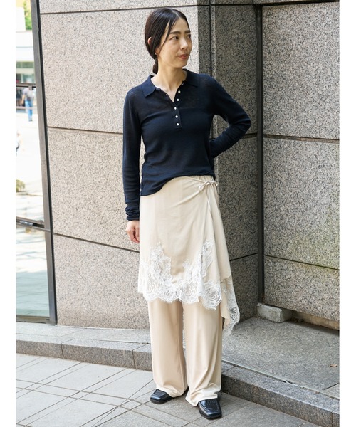 MIESROHE（ミースロエ）の「ウォッシャブルベロアイージーパンツ（その他パンツ・レディース・アイボリー/ブラック・1/0）」の3枚目の写真