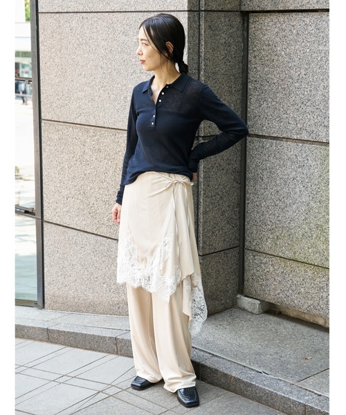 MIESROHE（ミースロエ）の「ウォッシャブルベロアイージーパンツ（その他パンツ・レディース・アイボリー/ブラック・1/0）」の4枚目の写真