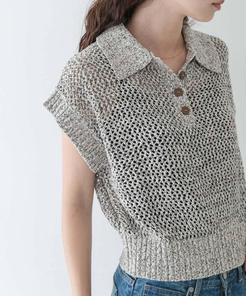 URBAN RESEARCH Sonny Label（アーバンリサーチサニーレーベル）の「襟付きメッシュニットプルオーバー（ニット/セーター・レディース・ベージュ/チャコールグレー・FREE）」の3枚目の写真