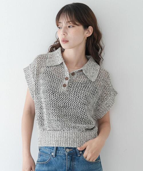 URBAN RESEARCH Sonny Label（アーバンリサーチサニーレーベル）の「襟付きメッシュニットプルオーバー（ニット/セーター・レディース・ベージュ/チャコールグレー・FREE）」の5枚目の写真