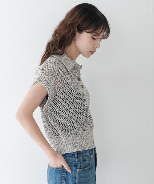 URBAN RESEARCH Sonny Label（アーバンリサーチサニーレーベル）の「襟付きメッシュニットプルオーバー（ニット/セーター・レディース・ベージュ/チャコールグレー・FREE）」の6枚目の写真