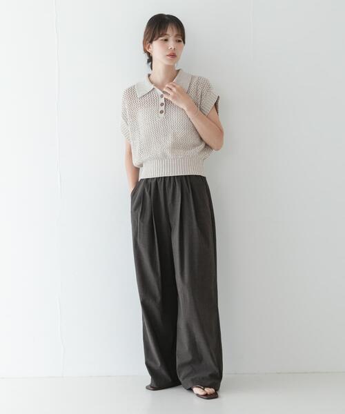 URBAN RESEARCH Sonny Label（アーバンリサーチサニーレーベル）の「襟付きメッシュニットプルオーバー（ニット/セーター・レディース・ベージュ/チャコールグレー・FREE）」の19枚目の写真