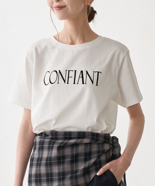 ROPE' PICNIC(ロペピクニック)の「フロッキーロゴTシャツ/UVカット・接触冷感・汗染み防止(Tシャツ/カットソー・レディース・ワイン/カーキ/ホワイト/チャコールグレー・FREE)」の2枚目の写真