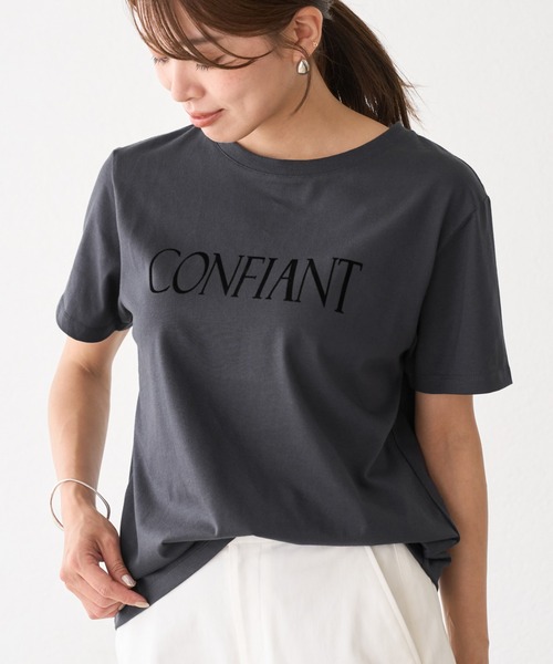 ROPE' PICNIC(ロペピクニック)の「フロッキーロゴTシャツ/UVカット・接触冷感・汗染み防止(Tシャツ/カットソー・レディース・ワイン/カーキ/ホワイト/チャコールグレー・FREE)」の3枚目の写真