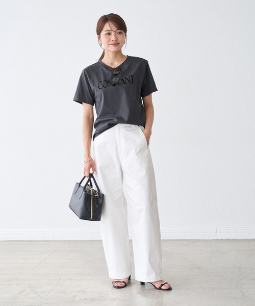 ROPE' PICNIC(ロペピクニック)の「フロッキーロゴTシャツ/UVカット・接触冷感・汗染み防止(Tシャツ/カットソー・レディース・ワイン/カーキ/ホワイト/チャコールグレー・FREE)」の5枚目の写真