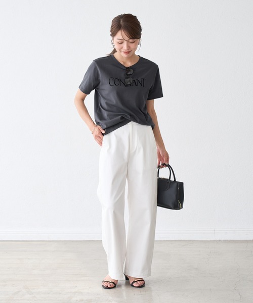 ROPE' PICNIC(ロペピクニック)の「フロッキーロゴTシャツ/UVカット・接触冷感・汗染み防止(Tシャツ/カットソー・レディース・ワイン/カーキ/ホワイト/チャコールグレー・FREE)」の6枚目の写真