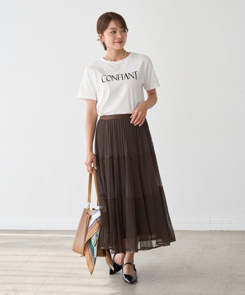 ROPE' PICNIC(ロペピクニック)の「フロッキーロゴTシャツ/UVカット・接触冷感・汗染み防止(Tシャツ/カットソー・レディース・ワイン/カーキ/ホワイト/チャコールグレー・FREE)」の13枚目の写真