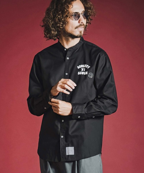 seventy seven(セブンティセブン)の「ms6596- OX band collar L-S shirt (funny arch) バンドカラー長袖シャツ(7726W300)(シャツ/ブラウス・メンズ・ホワイト/ブラック/ベージュ・S/M/L/XL)」の2枚目の写真
