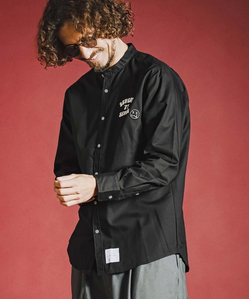 seventy seven(セブンティセブン)の「ms6596- OX band collar L-S shirt (funny arch) バンドカラー長袖シャツ(7726W300)(シャツ/ブラウス・メンズ・ホワイト/ブラック/ベージュ・S/M/L/XL)」の5枚目の写真