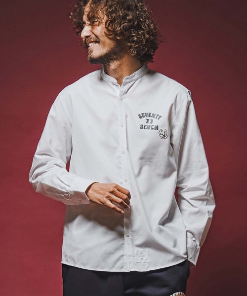 seventy seven(セブンティセブン)の「ms6596- OX band collar L-S shirt (funny arch) バンドカラー長袖シャツ(7726W300)(シャツ/ブラウス・メンズ・ホワイト/ブラック/ベージュ・S/M/L/XL)」の8枚目の写真