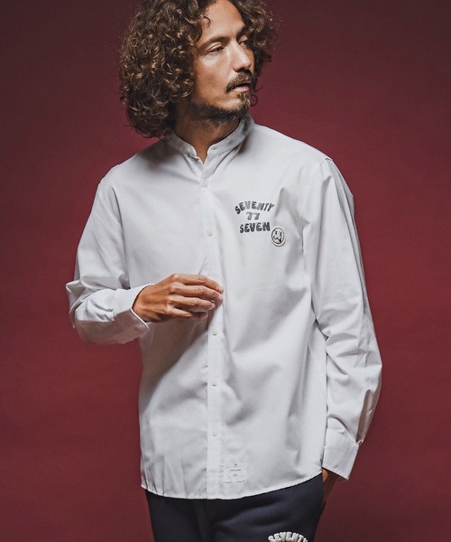 seventy seven(セブンティセブン)の「ms6596- OX band collar L-S shirt (funny arch) バンドカラー長袖シャツ(7726W300)(シャツ/ブラウス・メンズ・ホワイト/ブラック/ベージュ・S/M/L/XL)」の9枚目の写真