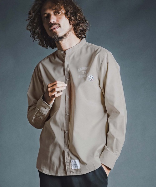 seventy seven(セブンティセブン)の「ms6596- OX band collar L-S shirt (funny arch) バンドカラー長袖シャツ(7726W300)(シャツ/ブラウス・メンズ・ホワイト/ブラック/ベージュ・S/M/L/XL)」の12枚目の写真