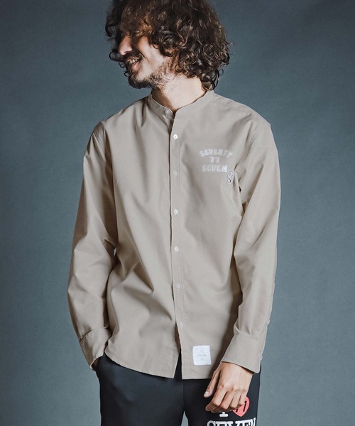seventy seven(セブンティセブン)の「ms6596- OX band collar L-S shirt (funny arch) バンドカラー長袖シャツ(7726W300)(シャツ/ブラウス・メンズ・ホワイト/ブラック/ベージュ・S/M/L/XL)」の13枚目の写真
