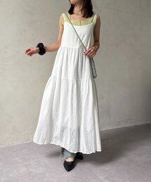 刺繍レースティアードキャミワンピース